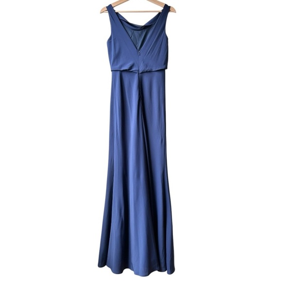 Jenny Yoo Madelyn Crepe De Chine Maxi Dress Gown in Navy Blue Sz 0 - Picture 11 of 16